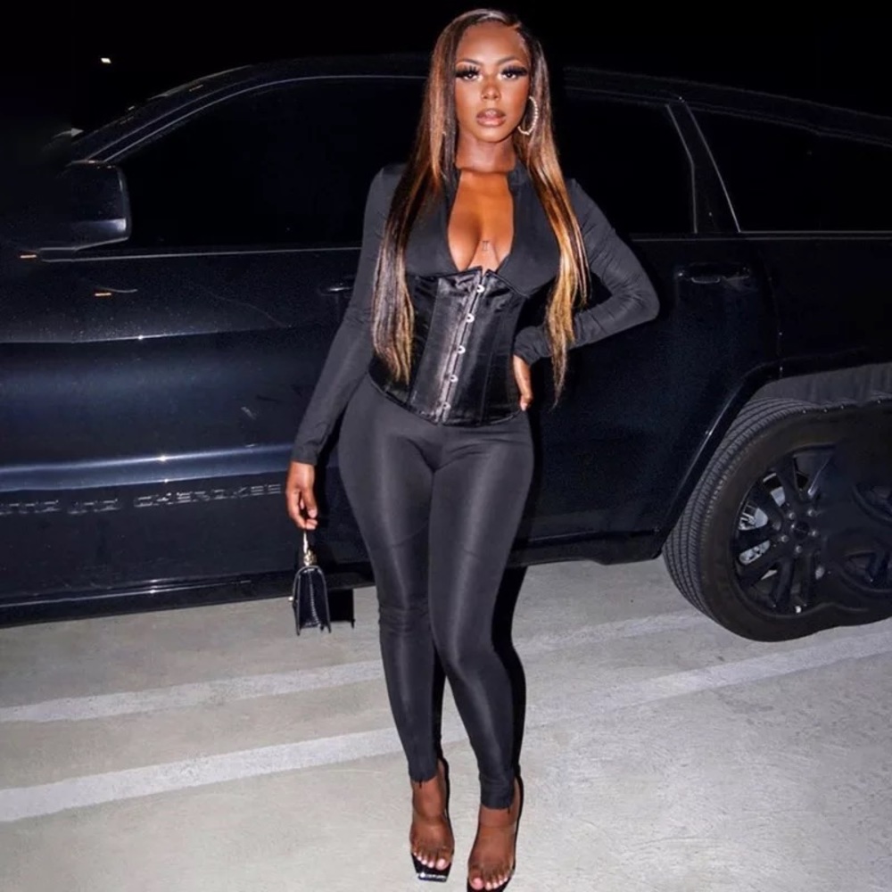 Women’s long sleeve pants jumpsuit with corset